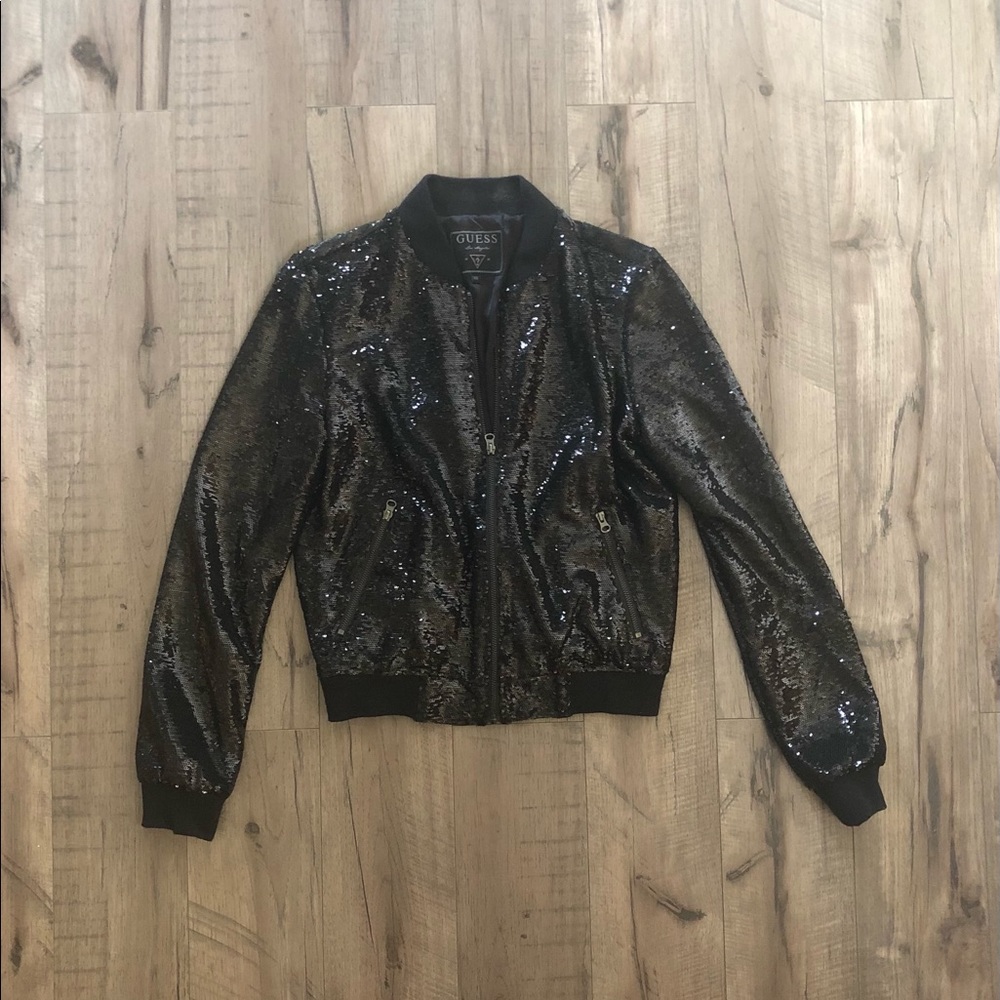 *NWOT* Guess Black Sequin Zip Up Jacket